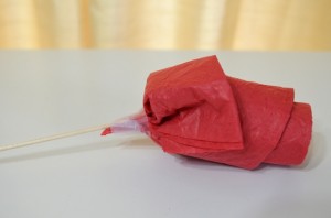 Tissue Paper Rose Placed on a Wooden Skewer