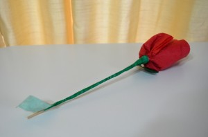 Wooden Skewer Wrapped With Green Tape to Create a Rose Stem